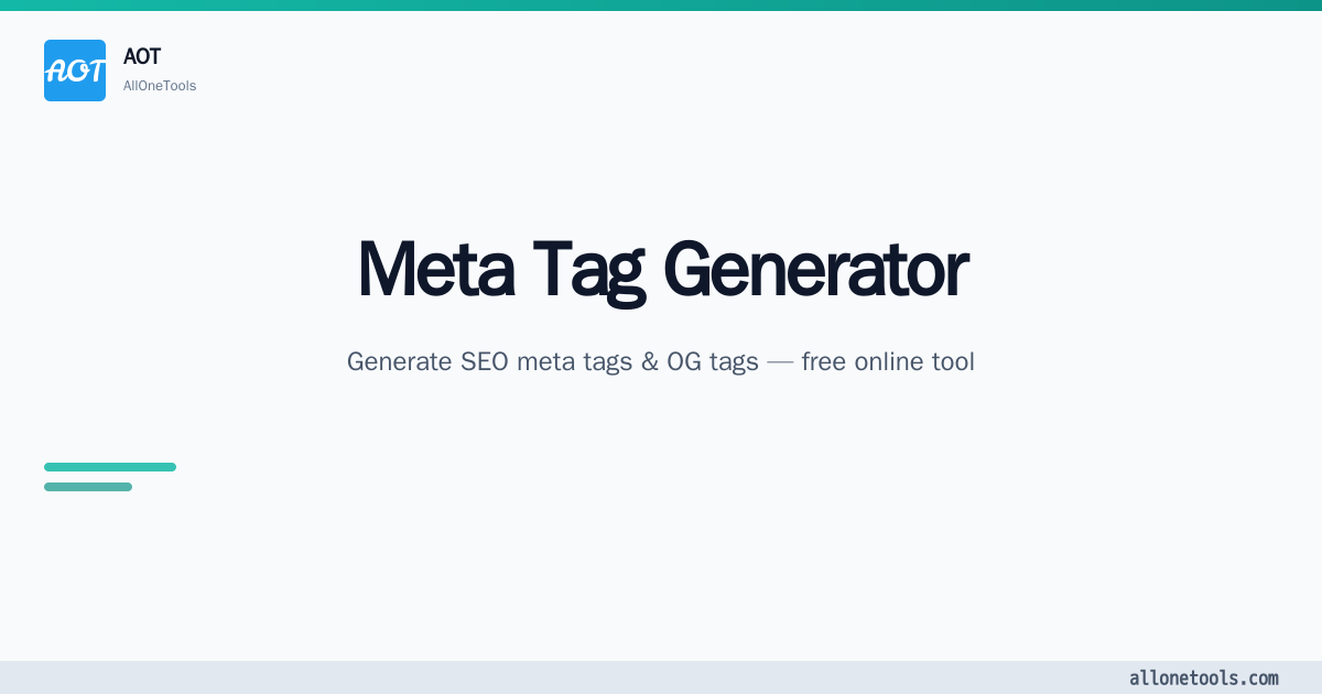 Meta Tag Generator — Free SEO & OG Meta Tags | AllOneTools